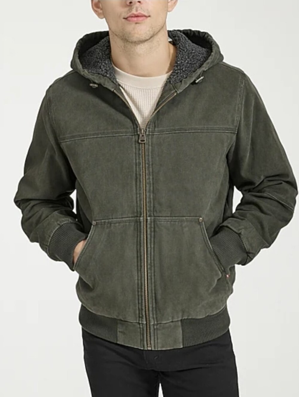 Men's Levi's® Canvas Workwear Sherpa-Lined Hooded Bomber XL Olive Green Wash